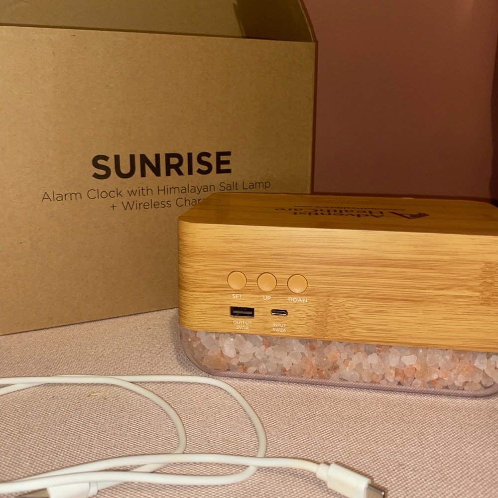 Sunrise alarm clock with Himalayan salt lamp.
